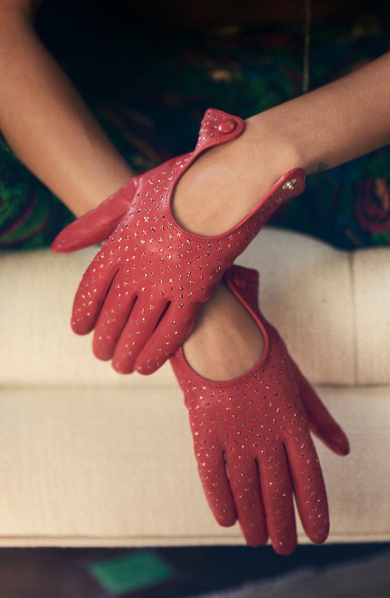 Seymoure Leather & Crystal Driving Gloves, Alternate, color, 