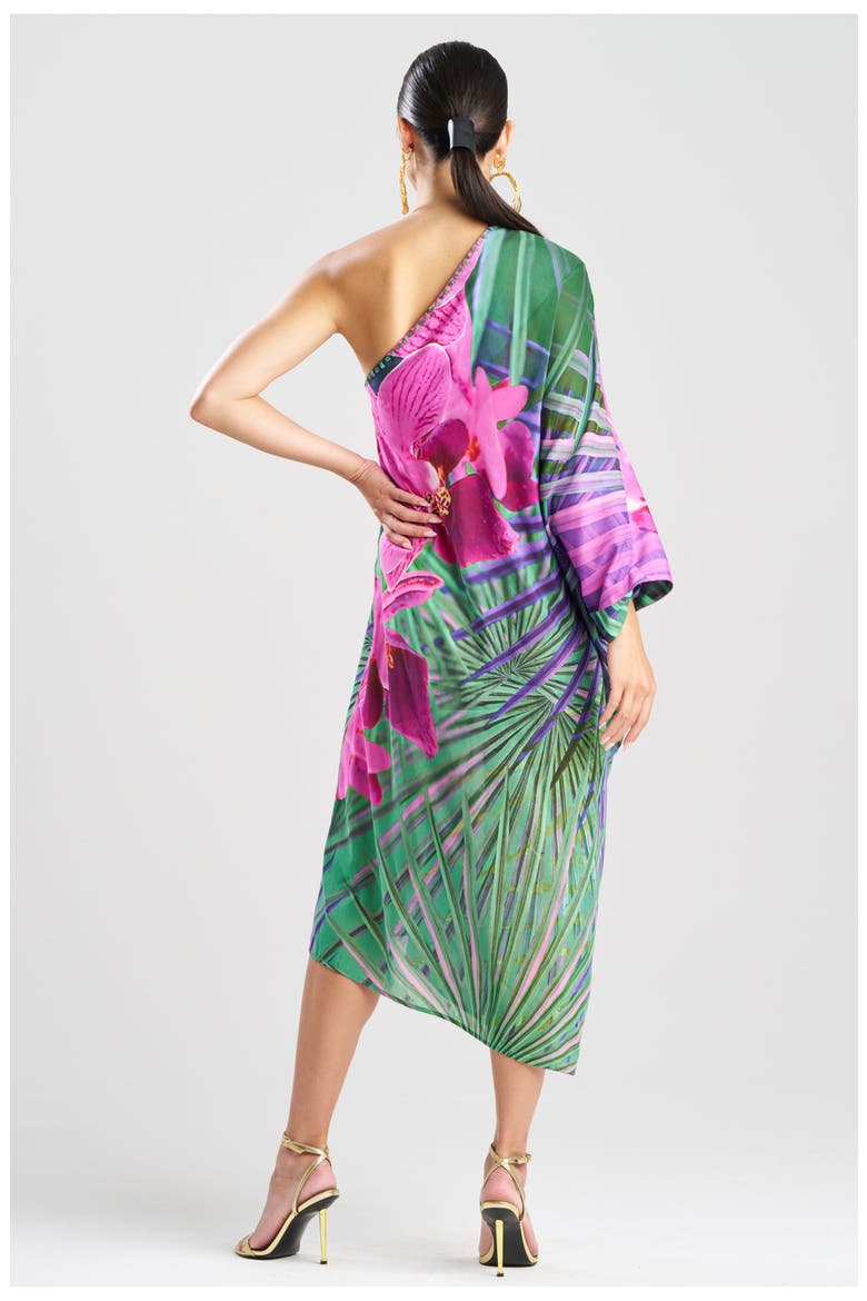 Orchid Silk Cotton Voile One Shoulder Caftan w/ Beading, Alternate, color, MULTI