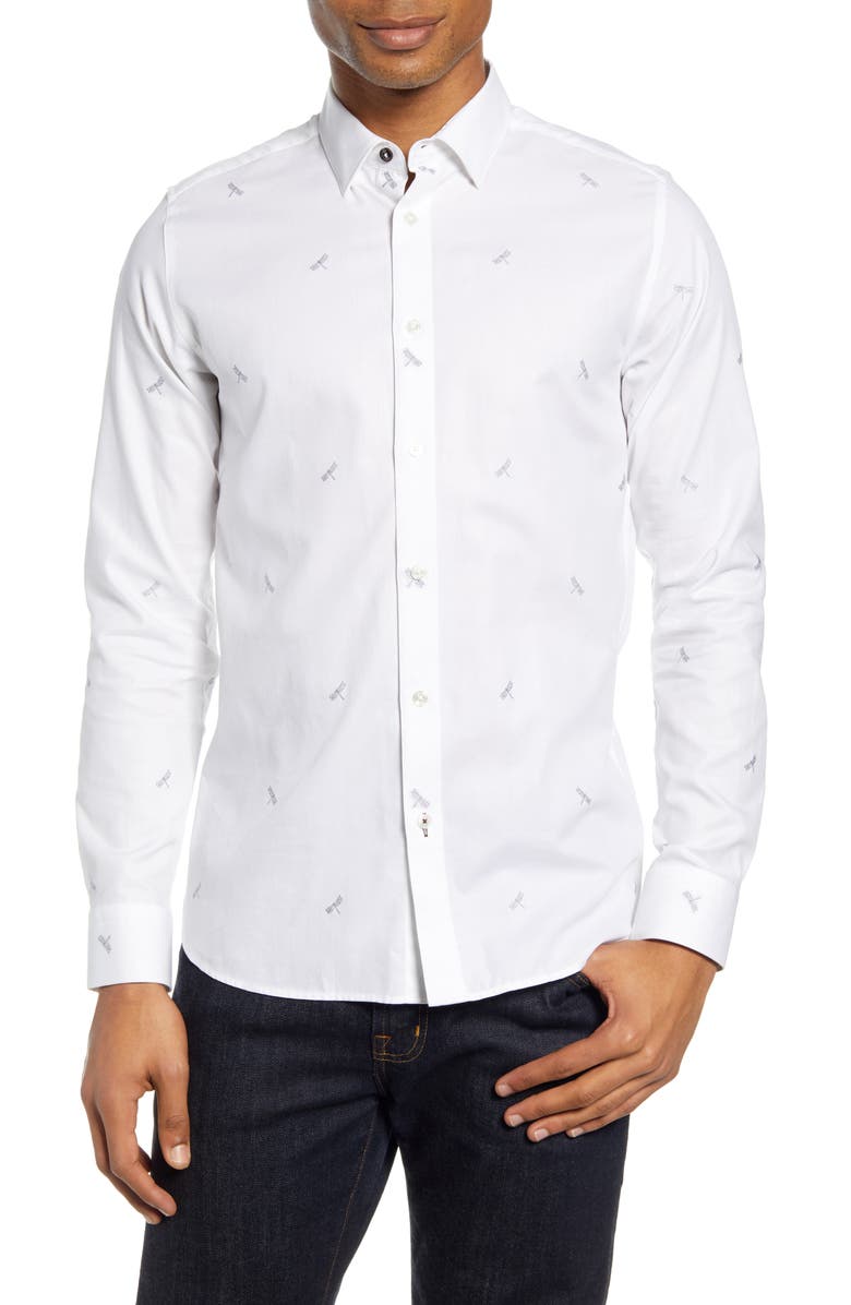 Ted Baker London Nowhy Dragonfly Print Button-Up Shirt, Main, color,