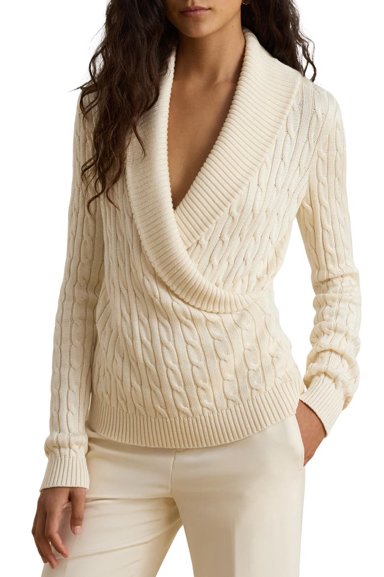 Shawl Collar Cable Knit Sweater, Main, color, WINTER CREAM IVORY
