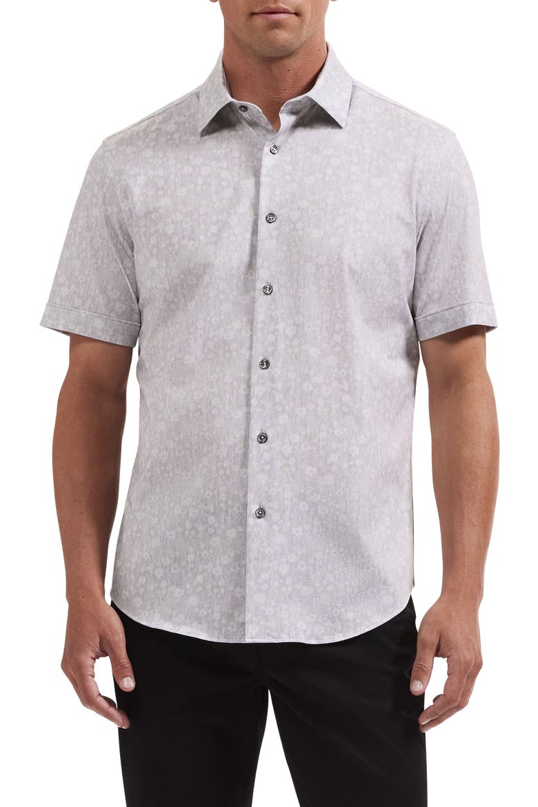 Miles OoohCotton® Print Short Sleeve Button-Up Shirt, Main, color, SAND