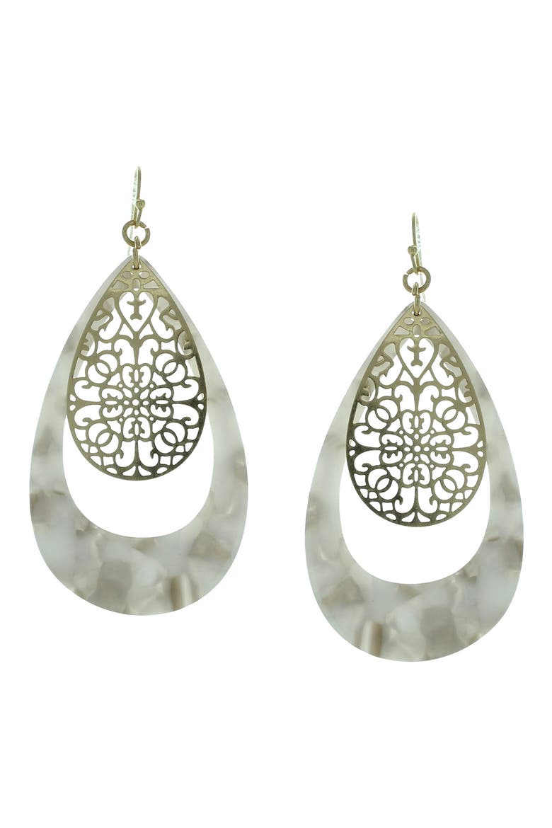 Gold-Plated Devin Floating Filigree Drop Earrings, Main, color, WORN GOLD / GRAY