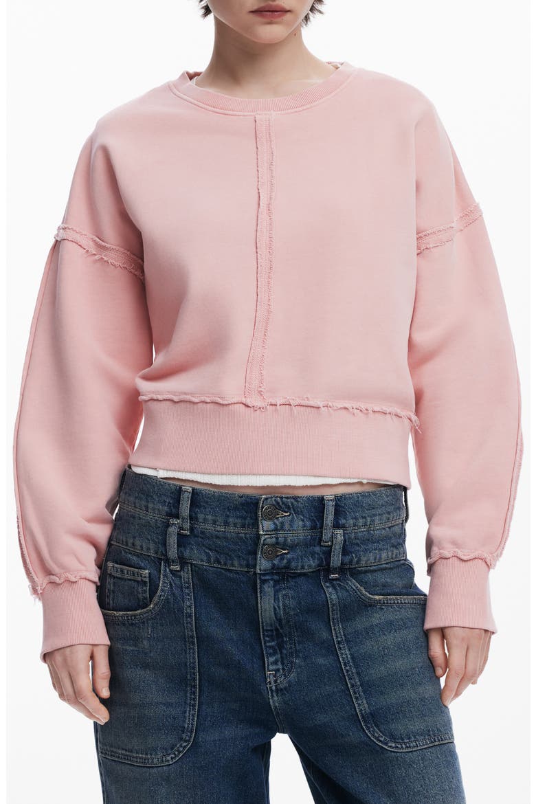 Exposed Seam Cotton Sweatshirt, Main, color, PINK