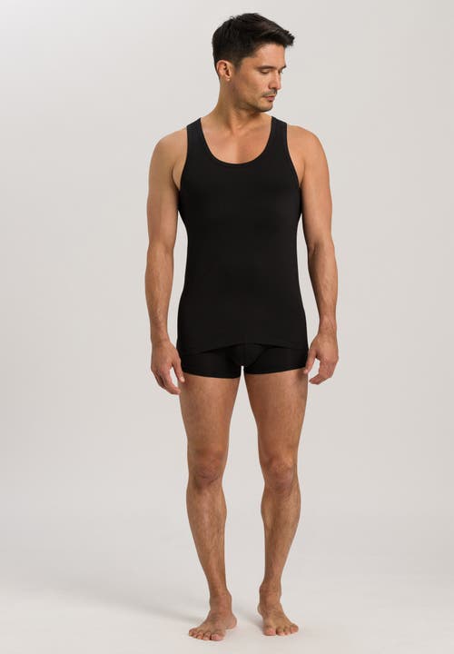 Hanro Cotton Superior Fitted Cotton Tank Top In Black