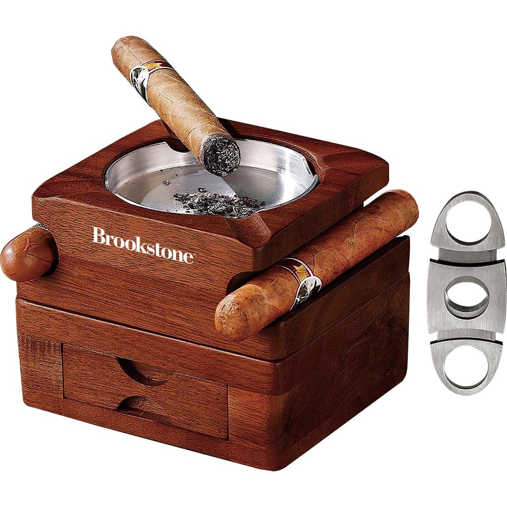 Brookstone Cigar Ashtray & Whiskey Tray Gift Set In Brown