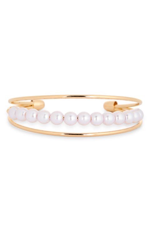 Faux Pearl Center Row Cuff Bracelet