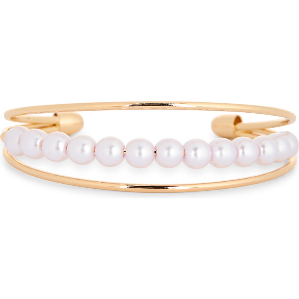 Nordstrom Rack Faux Pearl Center Row Cuff Bracelet In Gold