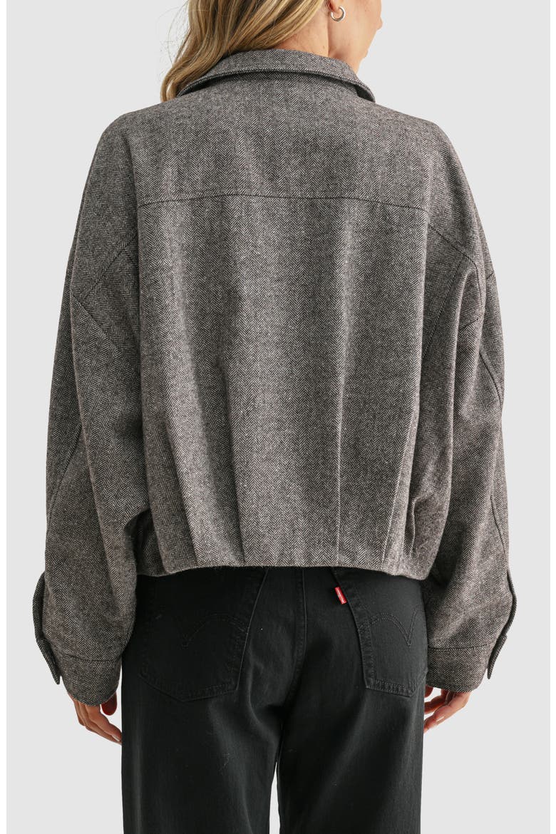 Herringbone Balloon Sleeve Bomber Jacket, Alternate, color, BROWN