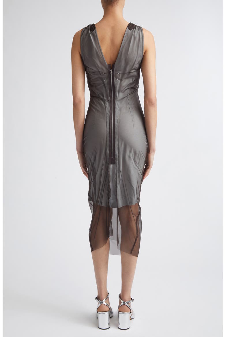 Sheer Midi Dress, Alternate, color, BROWN/ LIGHT GREY