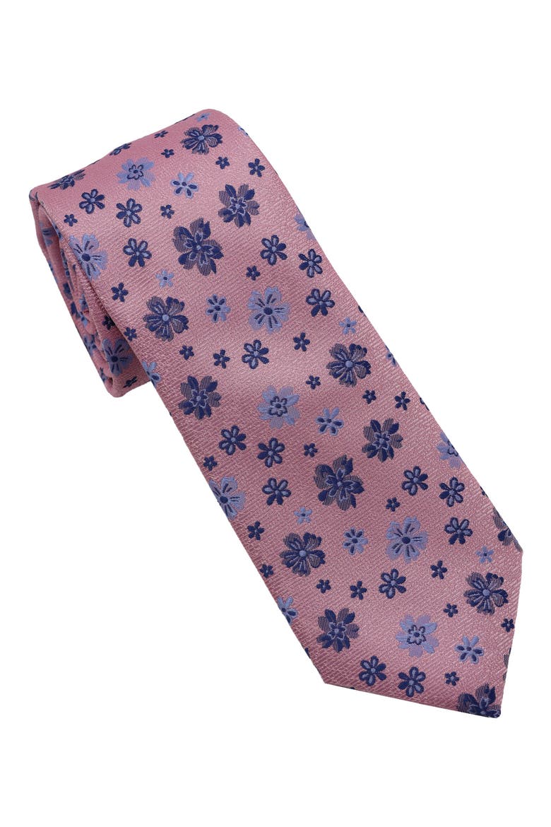 Floral Twill Slim Tie, Main, color, PINK
