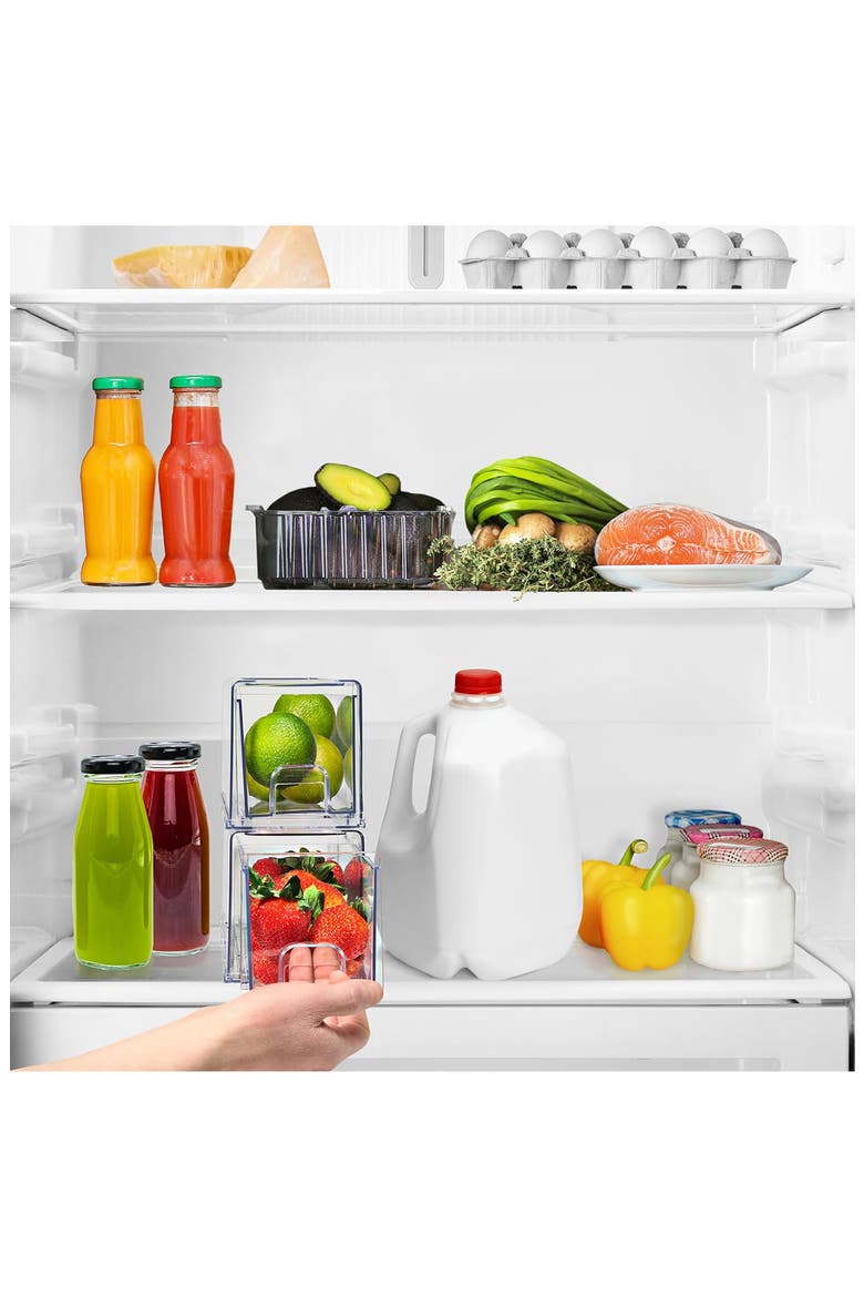 Set of 2 Stackable Fridge Storage Drawers, Alternate, color, CLEAR