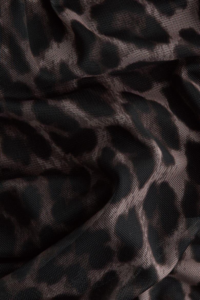 Ruched Flared-skirt Dress, Alternate, color, Black/leopard print