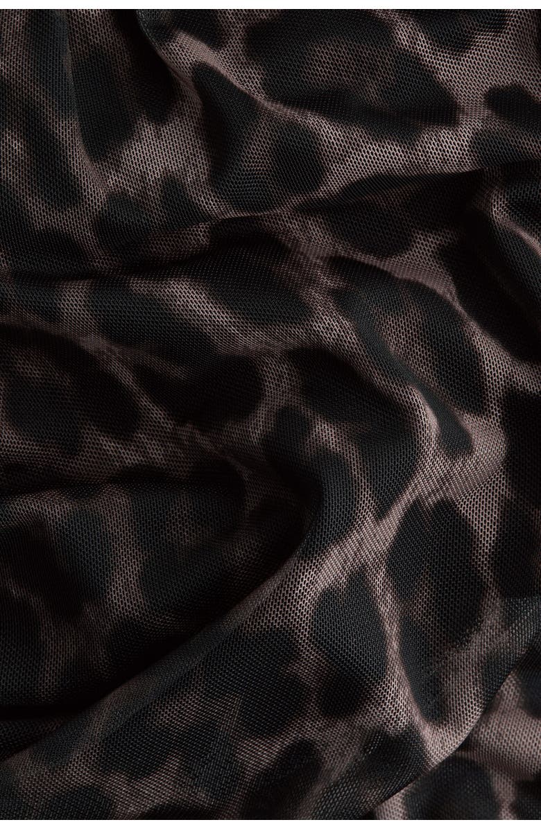 H&M Ruched Flared-skirt Dress, Alternate, color, Black/Leopard Print