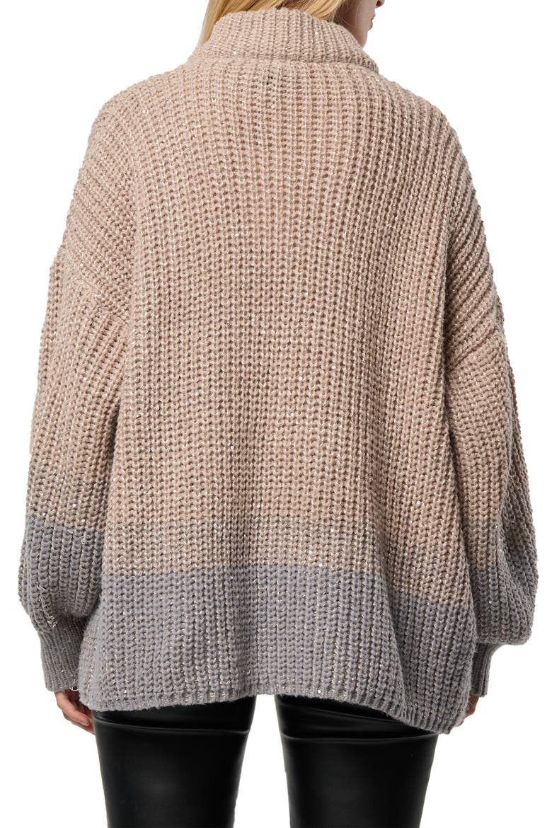 Sequin Crocheted Zip-Up Cardigan, Alternate, color, BROWN
