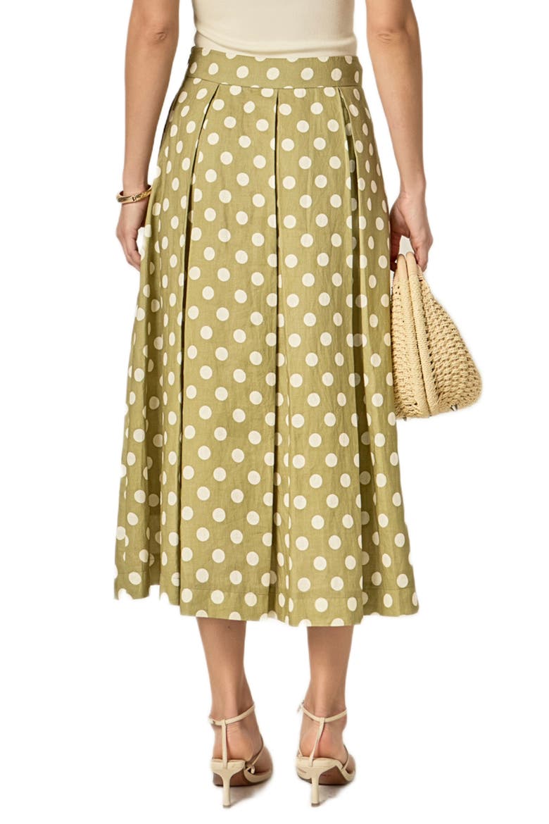 Polka Dot A-Line Linen Skirt, Alternate, color, OLIVE GREEN