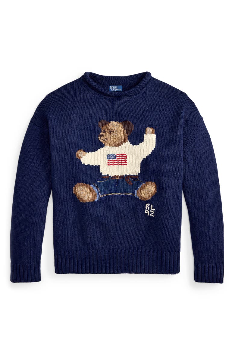 Polo Ralph Lauren Polo Bear Intarsia Cotton & Linen Sweater, Alternate, color, Navy