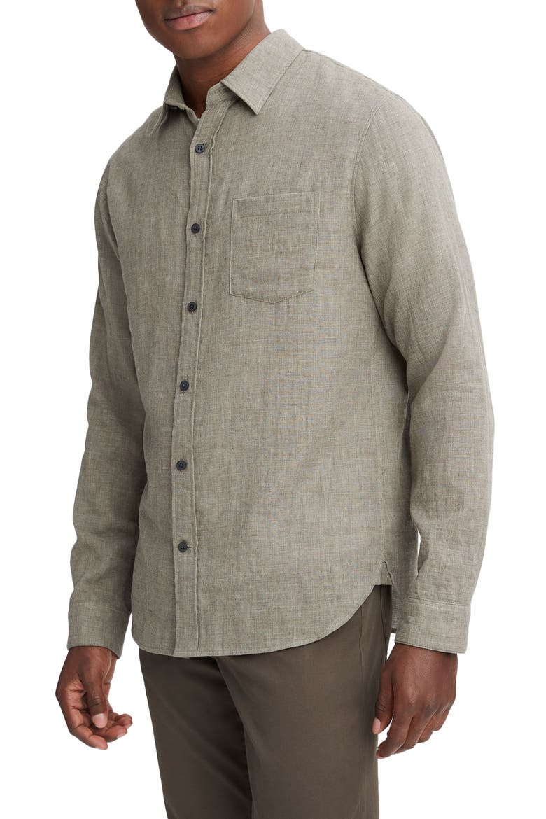 Double Face Cotton Button-Up Shirt, Alternate, color, HEATHER LIMESTONE