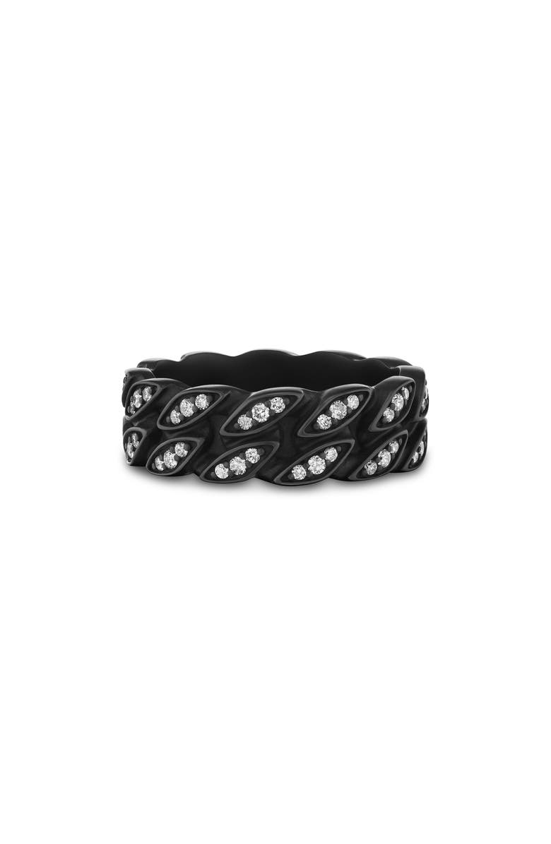 David Yurman Curb Chain Ring in Black Titanium with Diamonds, 8mm, Alternate, color, Black Alternative Material