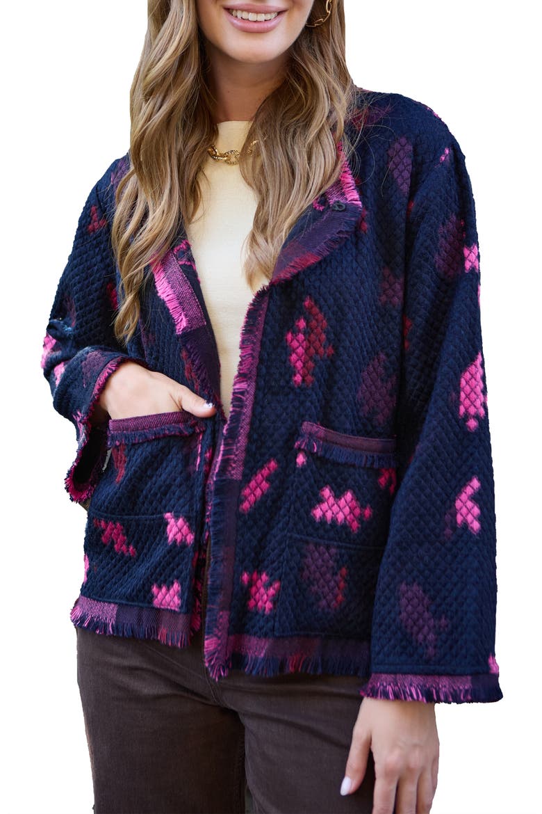 Fringe Trim Jacket, Main, color, BLUE MULTI
