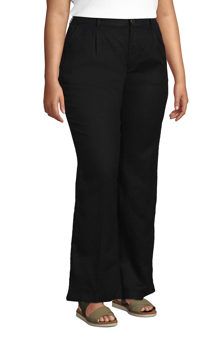 Lands' End High Rise Wide Leg Linen Pleated Pants, Alternate, color, Black