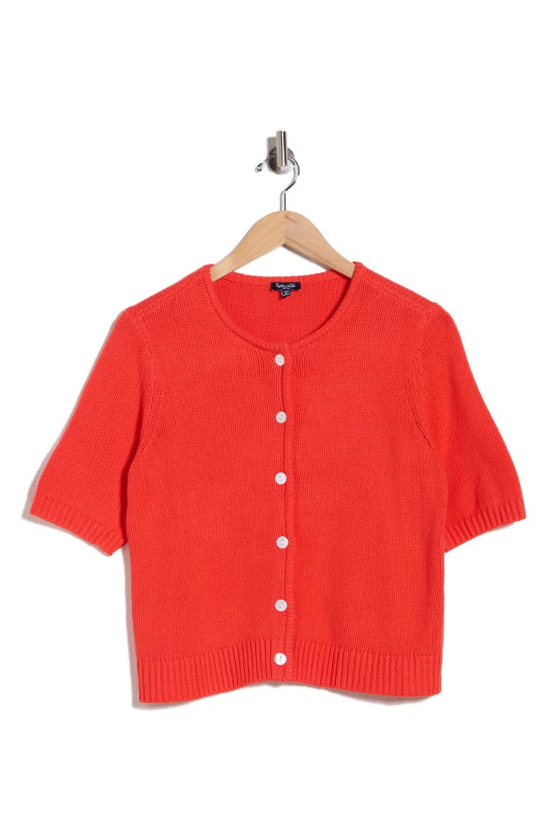 Fisher Short Sleeve Cotton Blend Cardigan, Alternate, color, POPPY RED