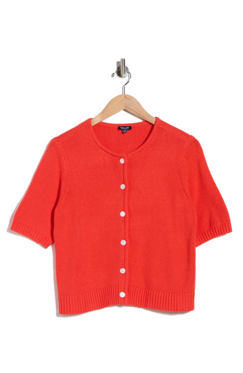 Splendid Fisher Short Sleeve Cotton Blend Cardigan, Alternate, color, Poppy Red