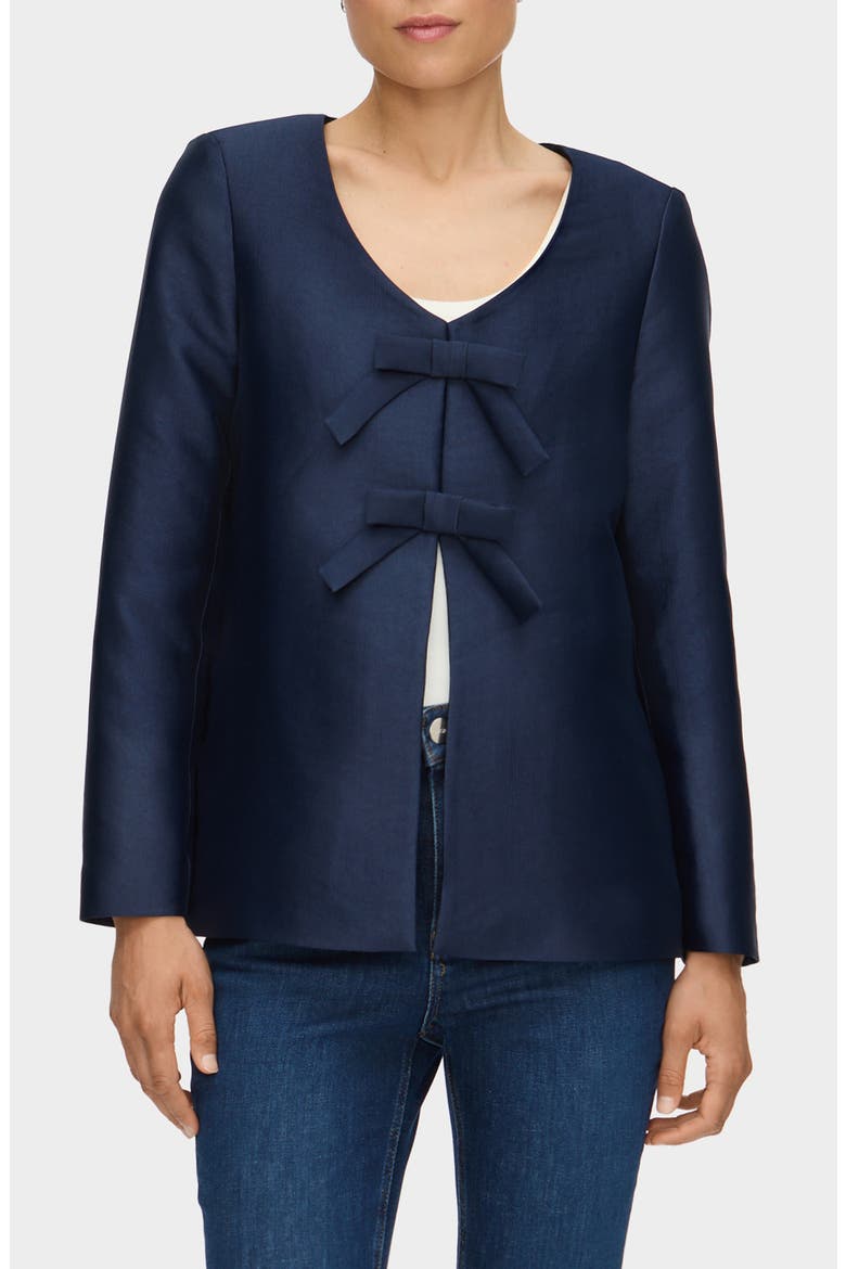 Beau Bow Jacquard Satin Blazer, Main, color, NAVY