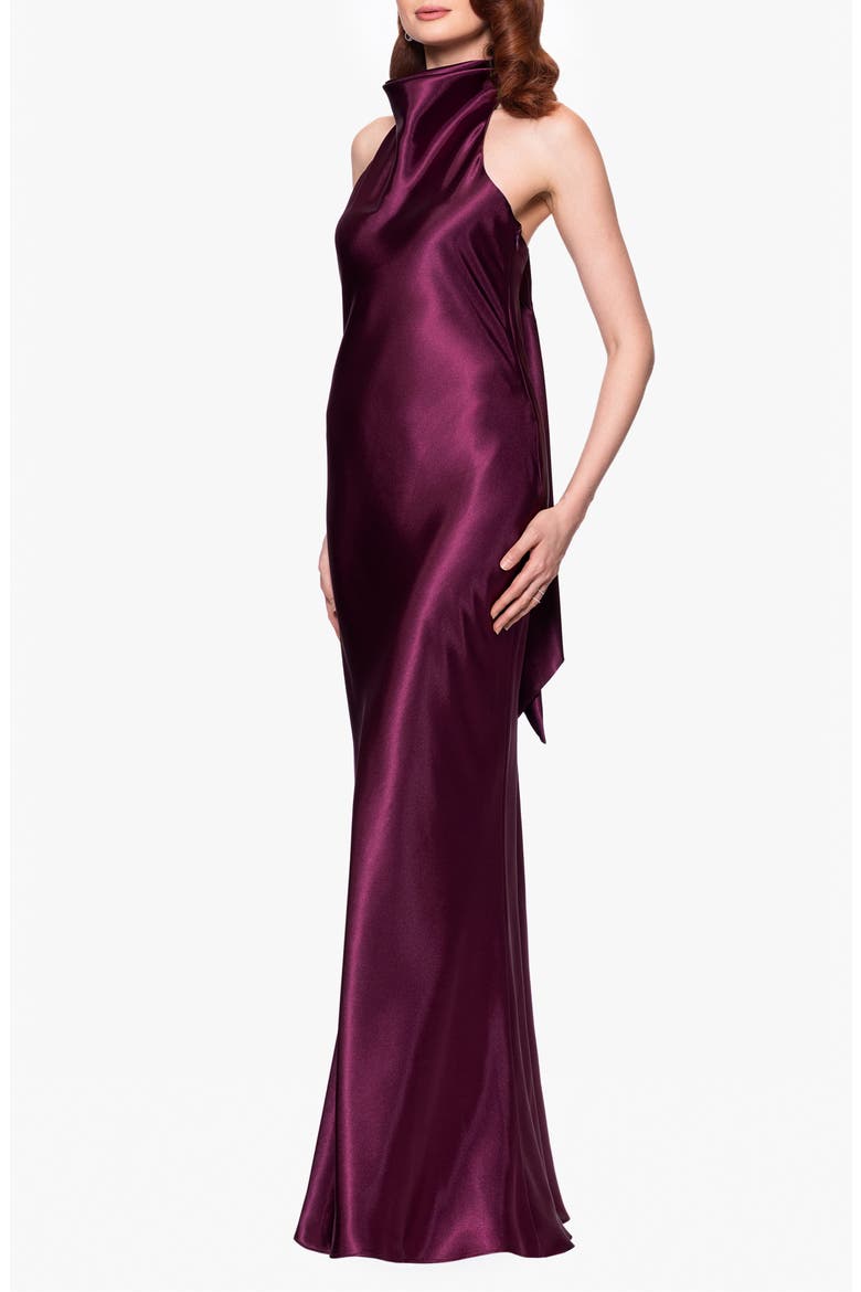 Halter Charmeuse Gown, Alternate, color, PLUM