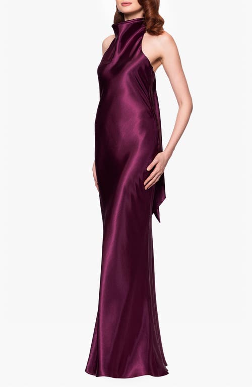 Betsy & Adam Halter Charmeuse Gown In Purple