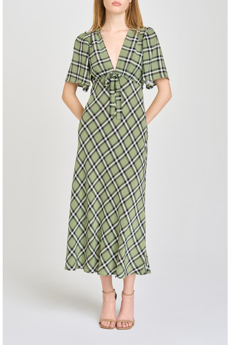 Jules Plaid Midi Dress, Main, color, OLIVE CHECKER