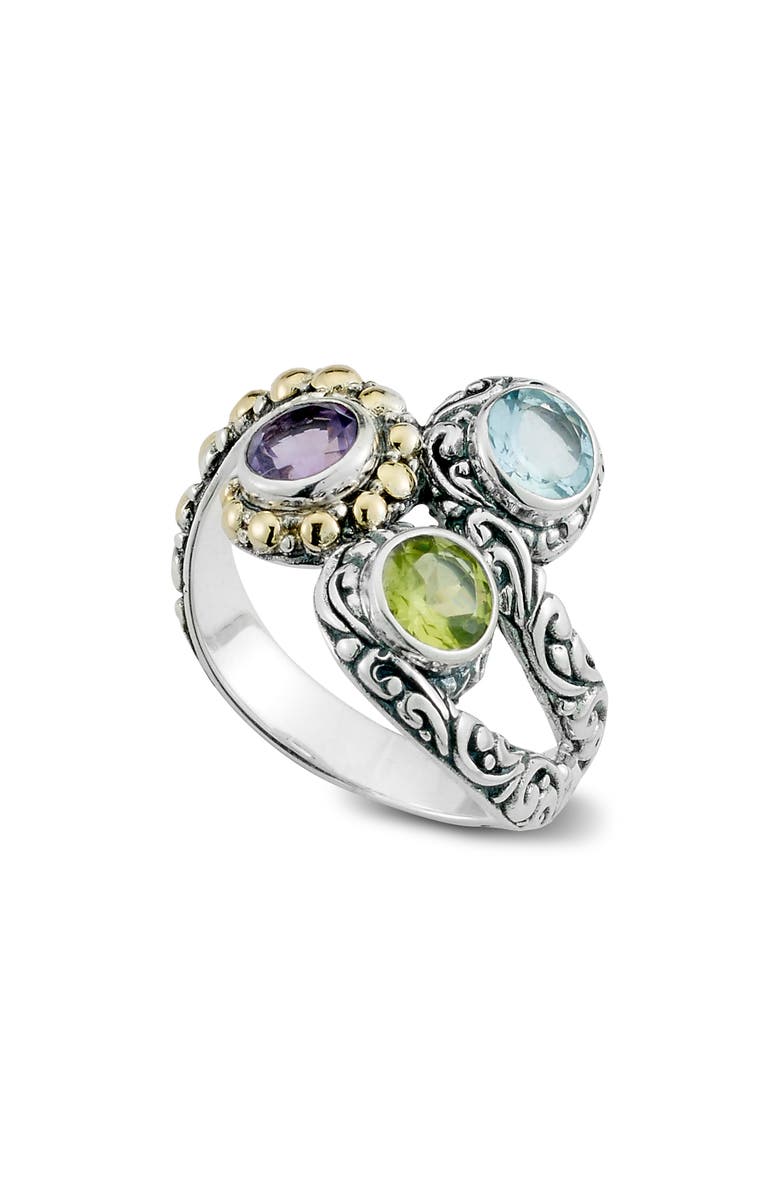 SAMUEL B. Sterling Silver & 18K Gold Three-Stone Ring, Main, color, Blue
