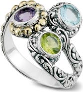 SAMUEL B. Sterling Silver & 18K Gold Three-Stone Ring