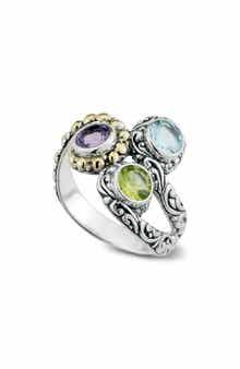 SAMUEL B. Sterling Silver & 18K Gold Three-Stone Ring