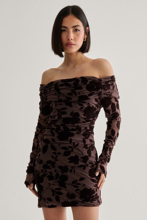 Floral Devore Ruched Mini Dress