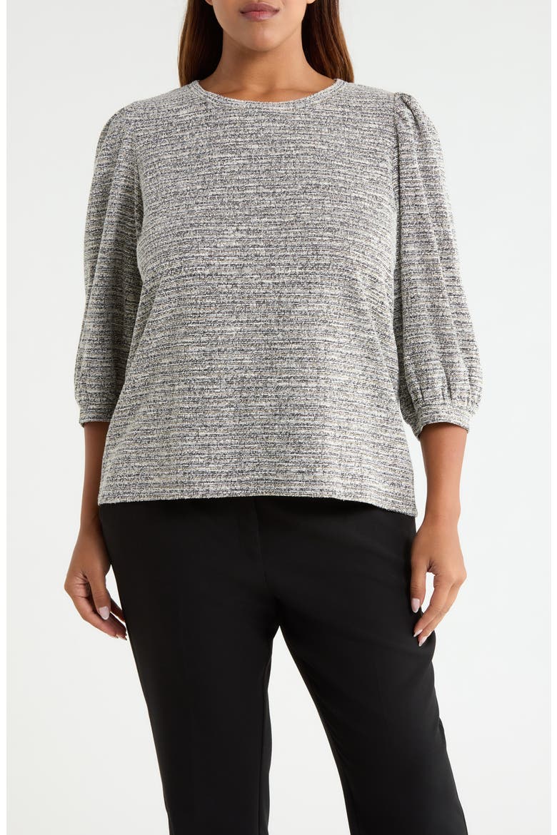 Balloon Sleeve Boucle Knit Top, Main, color, ANNE BLACK/ WHITE DOVE