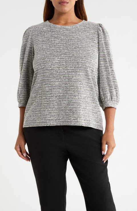 Balloon Sleeve Boucle Knit Top