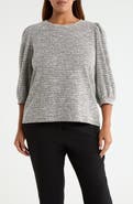 AK ANNE KLEIN Balloon Sleeve Boucle Knit Top