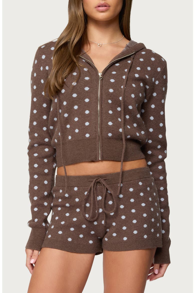 Kenny Polka Dot Knit Hooded Jacket, Main, color, BROWN