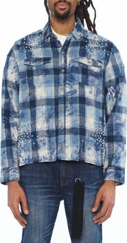 Cult of Individuality Embellished Plaid Long Sleeve Button Up Shirt
