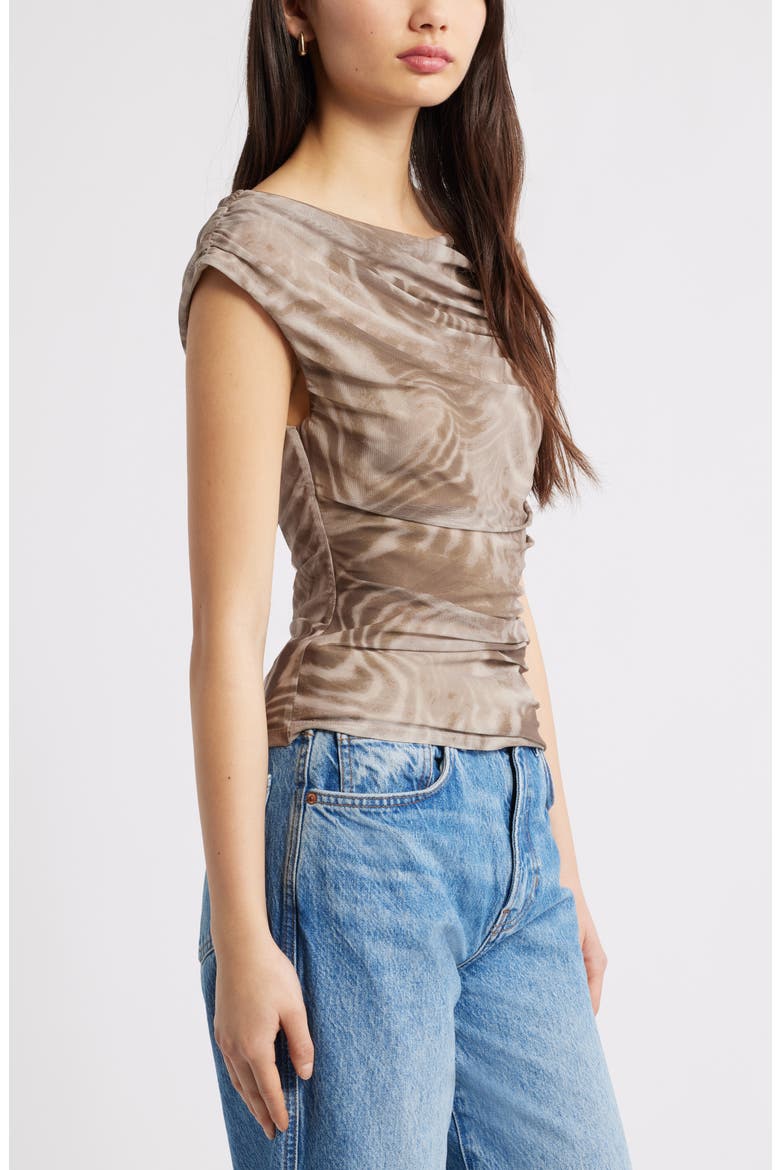 Cap Sleeve Mesh Top, Alternate, color, TAN DASH ANIMAL
