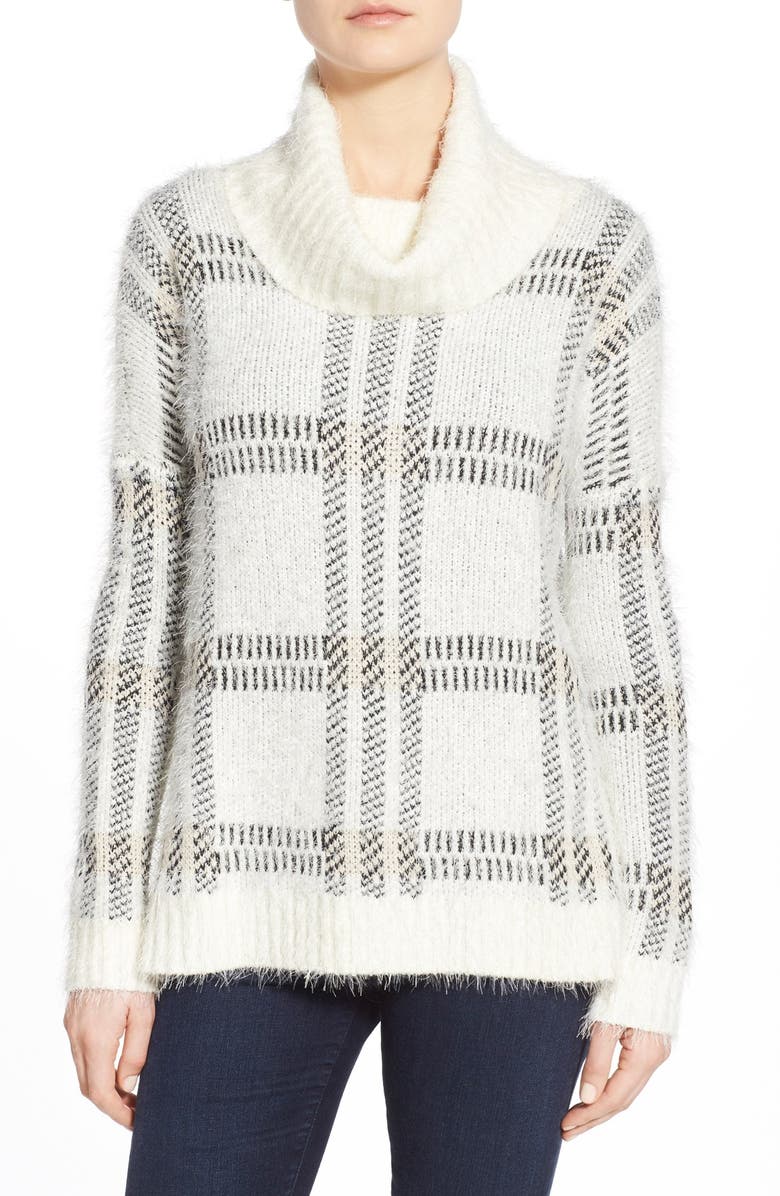 Sanctuary Cozy Plaid Cowl Neck Sweater, Main, color, 