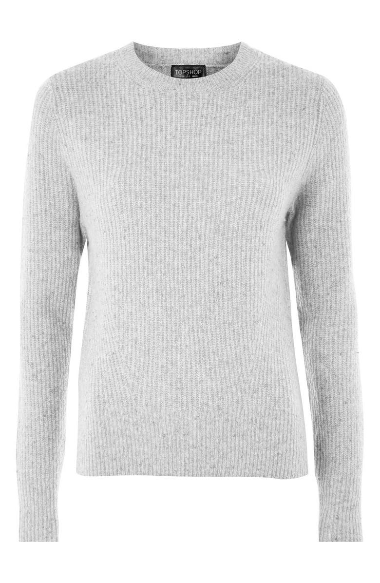 Topshop Ribbed Crewneck Sweater, Alternate, color, Grey Marl
