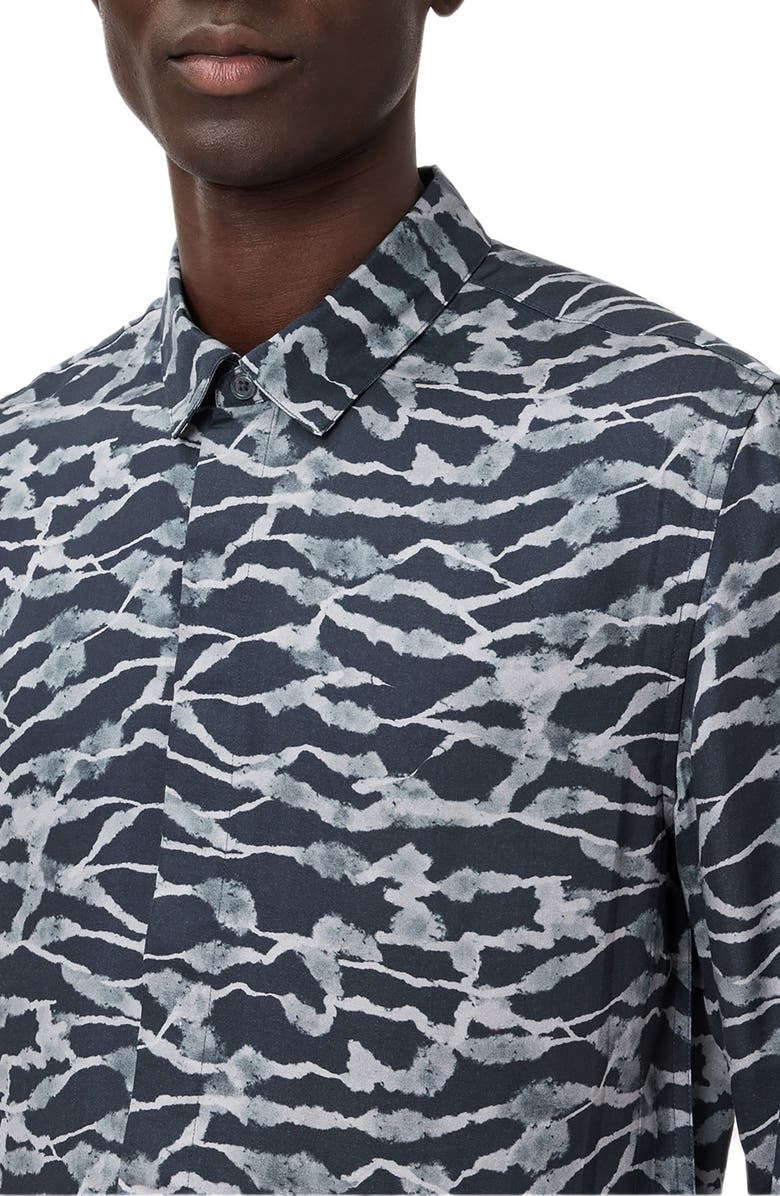 John Varvatos Rodney Abstract Print Modal Button-Up Shirt, Alternate, color, Black