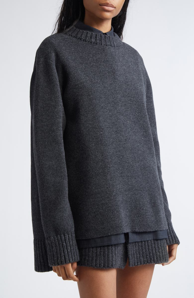 Sacai Mixed Media Long Sleeve Wool Suiting & Knit Sweater Dress, Alternate, color, Charcoal Gray