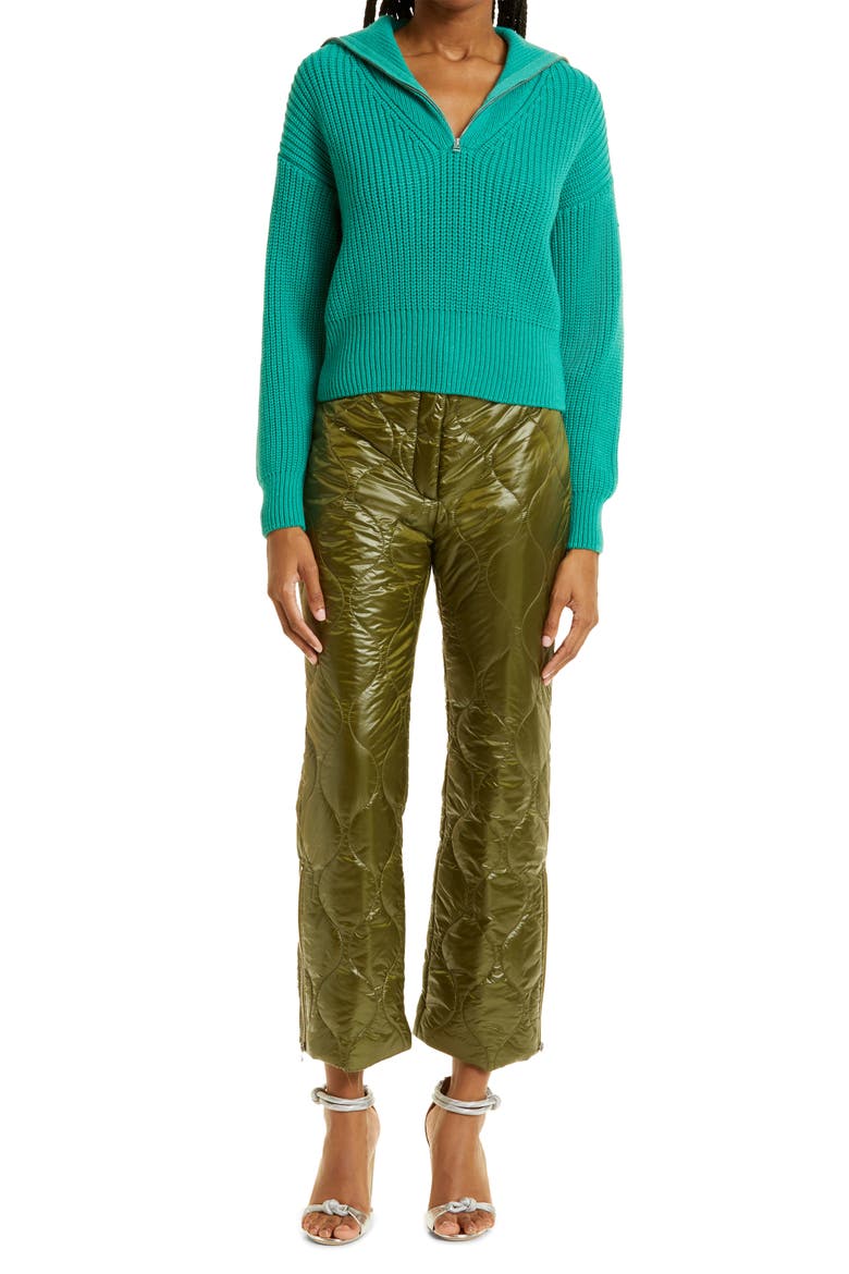 Natara Quilted Zip Hem Crop Pants, Alternate, color, SPHAGNUM