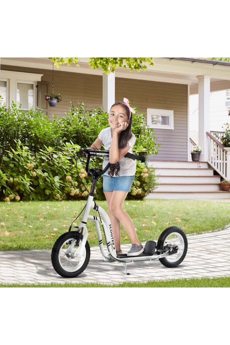 Youth Scooter with Dual Brakes, Inflatable Front Wheel, Alternate, color, White