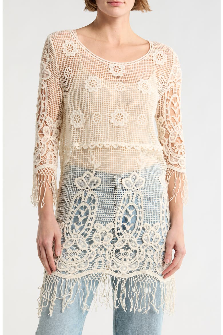 LONG SLV CRCHET BLOUSE, Main, color, NATURAL