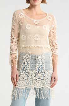 Forgotten Grace LONG SLV CRCHET BLOUSE