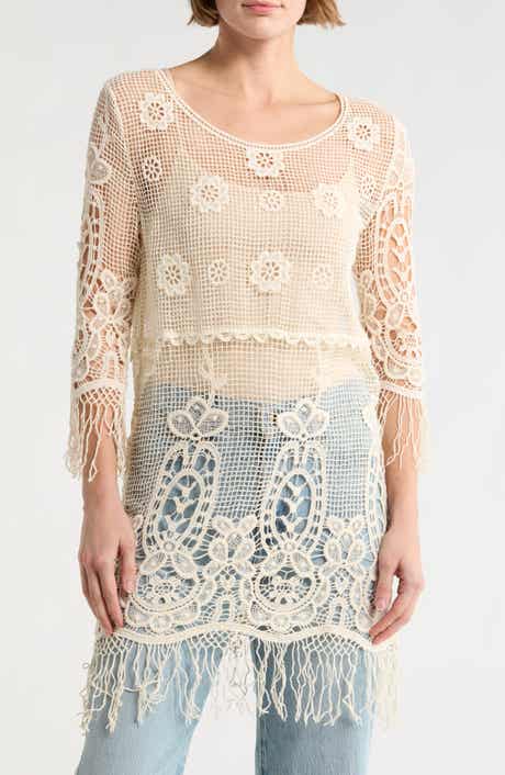 Forgotten Grace LONG SLV CRCHET BLOUSE