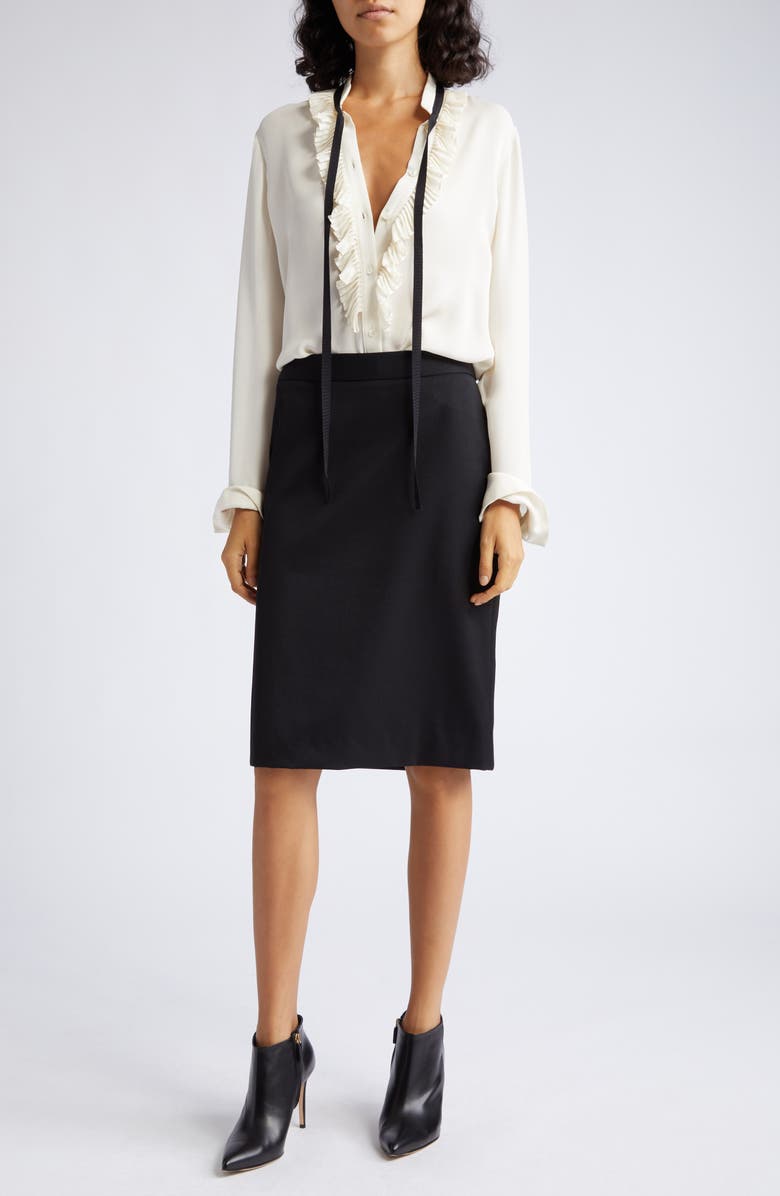 Nili Lotan Bertille Ruffle Tie Neck Silk Shirt, Alternate, color,